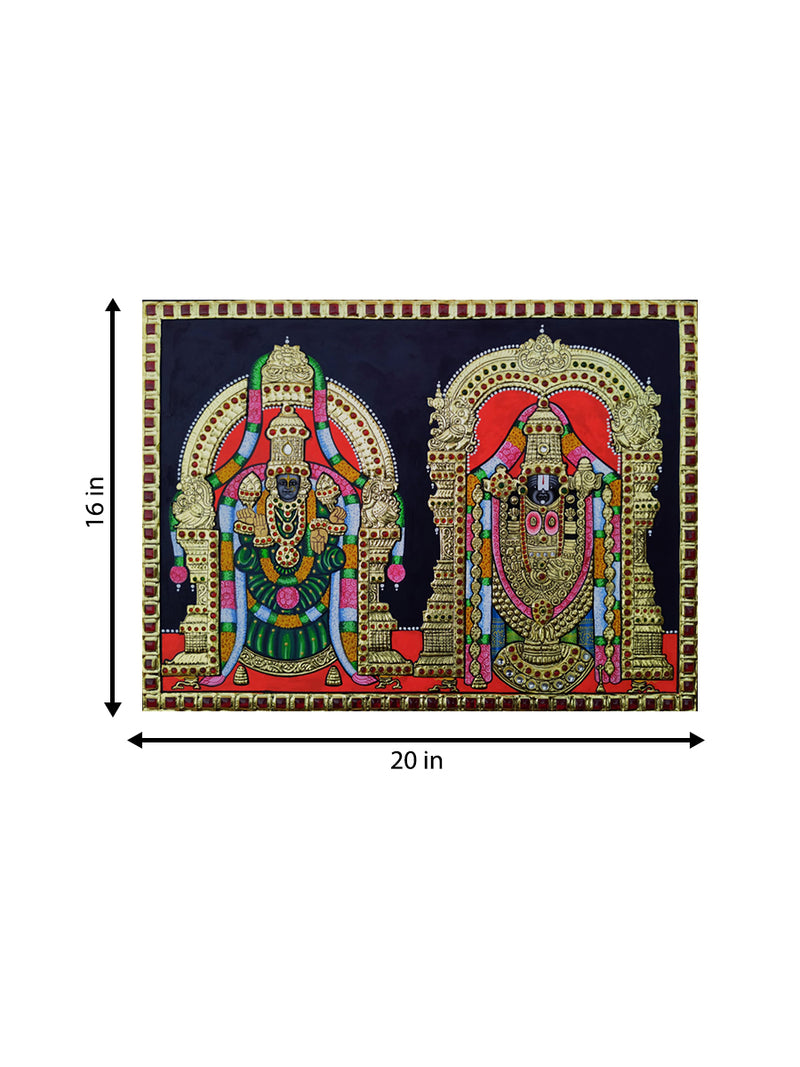 The Divine Pair: Lord Venkateswara and Goddess Padmavati in Tanjore Art by Sanjay Tandekar