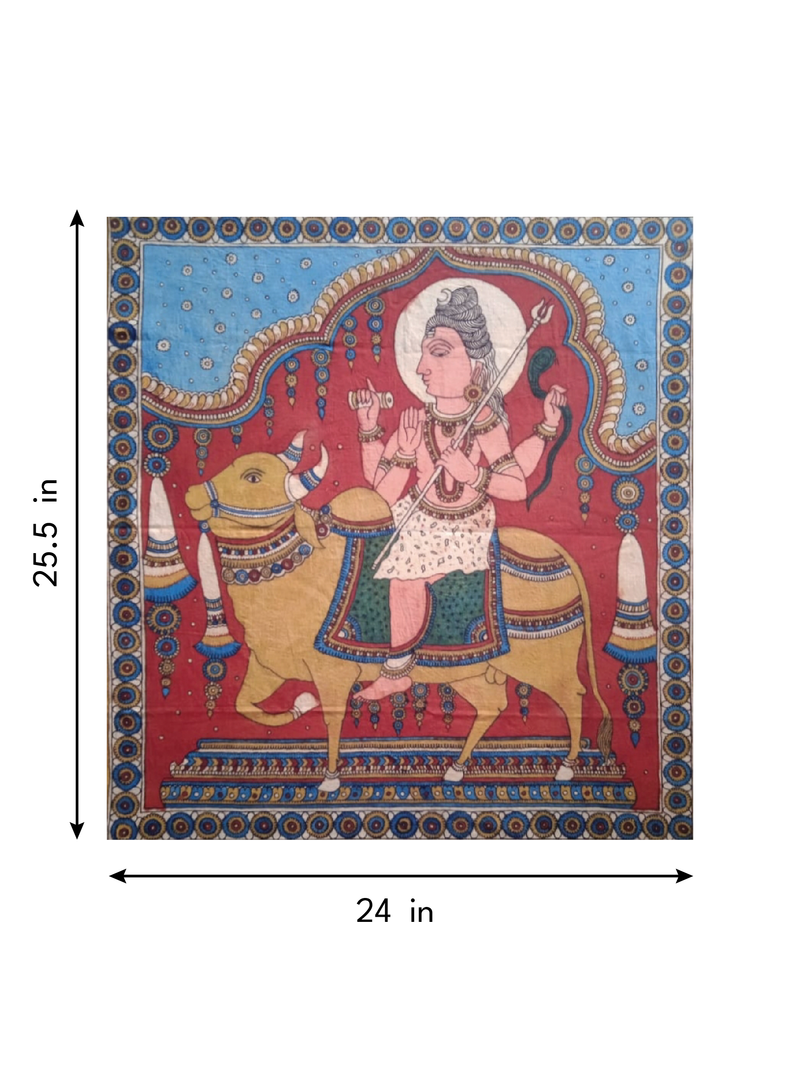 The Divine Ride: Shiva with Nandi in Kalamkari by Siva Reddy