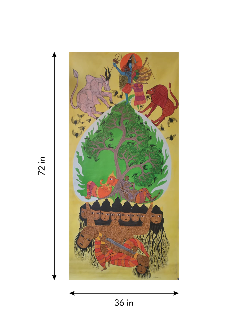 The Divine Tree of Life: Lord Shiva and Goddess Parvati in Gond by Sandeep Dhurve