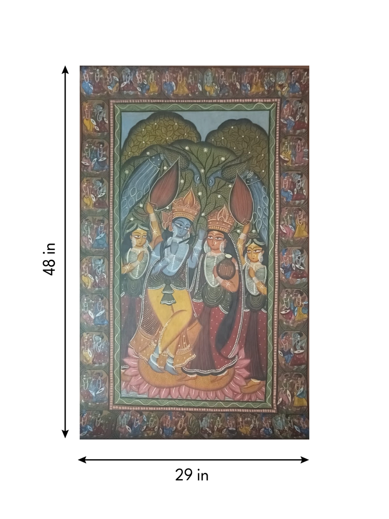 The Divine Union: Radha and Lord Krishna with Gopis in Kalighat and Pattachitra Art by Sonali Chitrakar