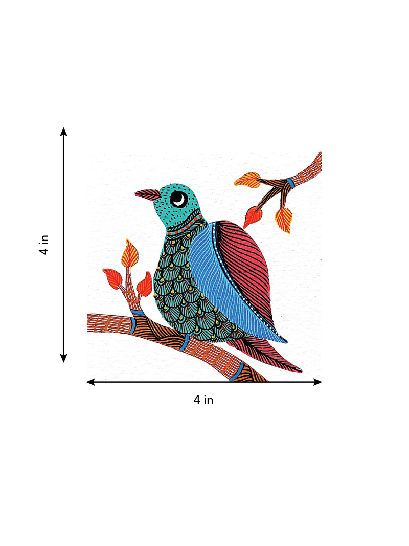 The Evergreen Vibrance: Bird on a Tree in Gond by Kailash Pradhan
