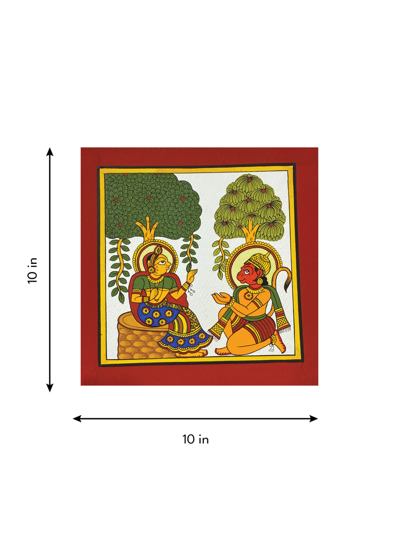 The Messenger's Visit: Lord Hanuman and Sita in Phad Painting by Kalyan Joshi