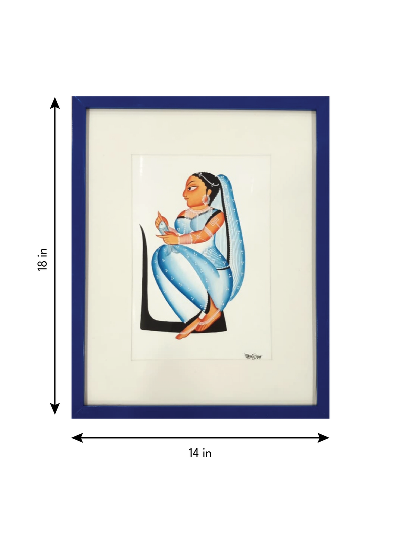 The Mirror Admiration: Nayika (Heroine) in Kalighat by Uttam Chitrakar