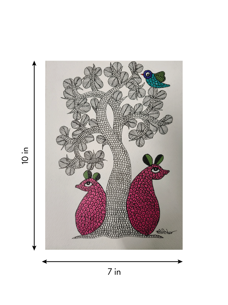 The Nature's Companion: Tree, Mouse and Bird in Gond by Choti Tekam