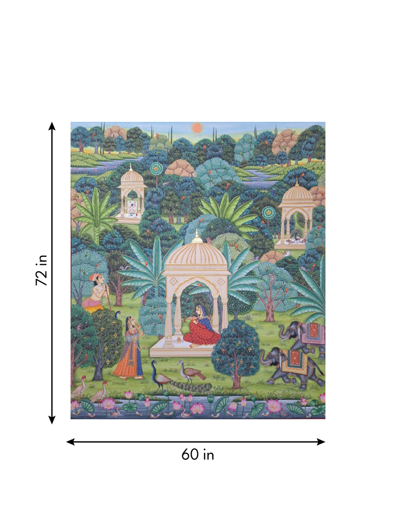 The Royal Grove: Gopas, Gopis with Enchanting Flora and Flora in Pichwai by Shehzaad Ali Sherani 