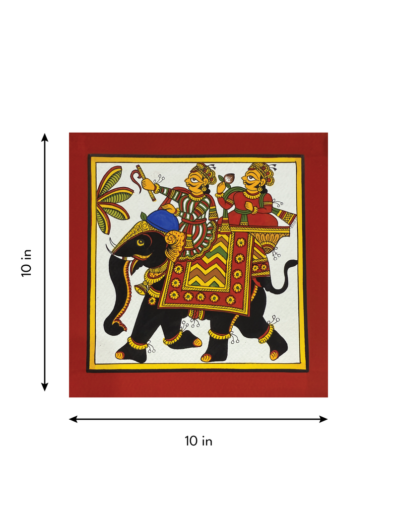 The Royal Journey: Men and Elephant in Phad Painting by Kalyan Joshi