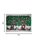 The Vibrant Herd: Trees and Deer in Gond Painting by Choti Tekam