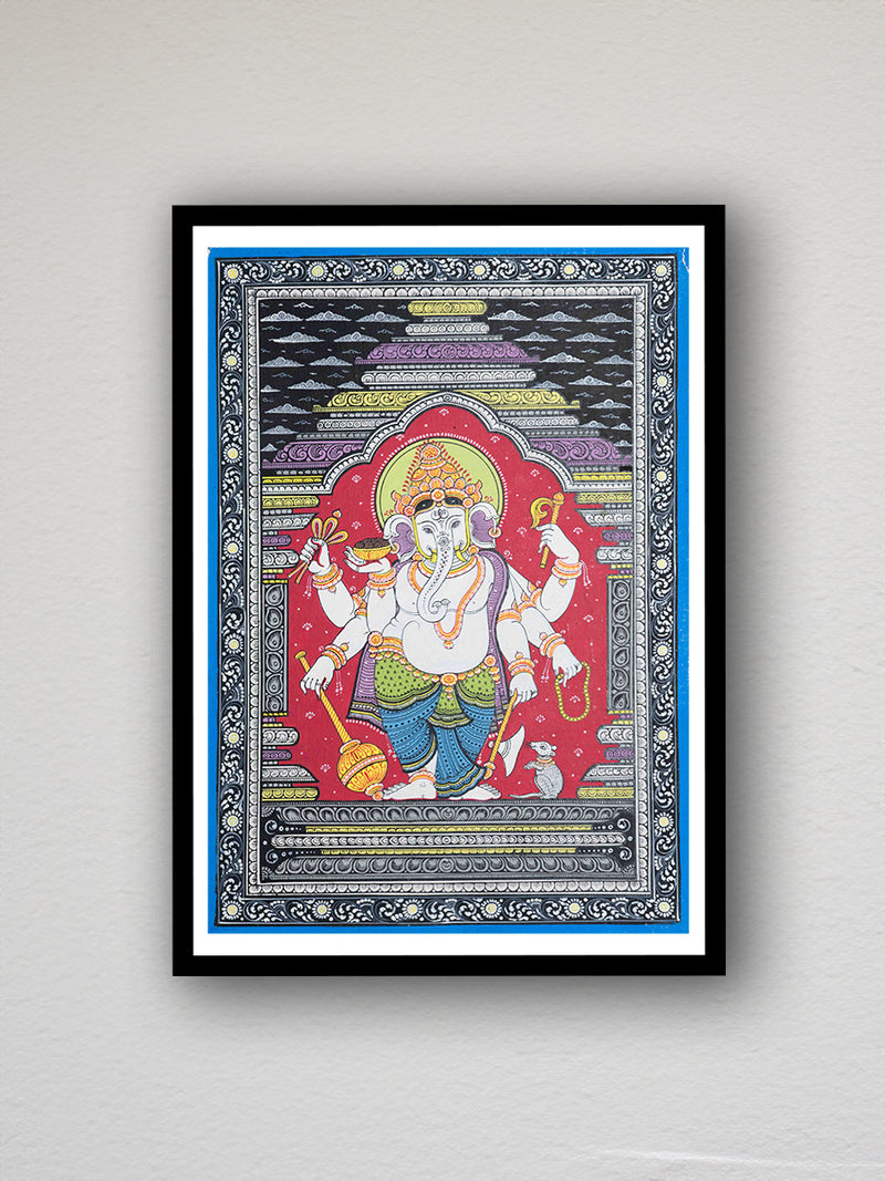 The vibrantly colorful Ganesha at Mandapa Pattachitra painting is available for acquisition in the shop.