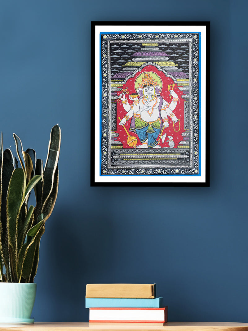 The vibrantly colorful Ganesha at Mandapa Pattachitra painting can be procured from the shop.