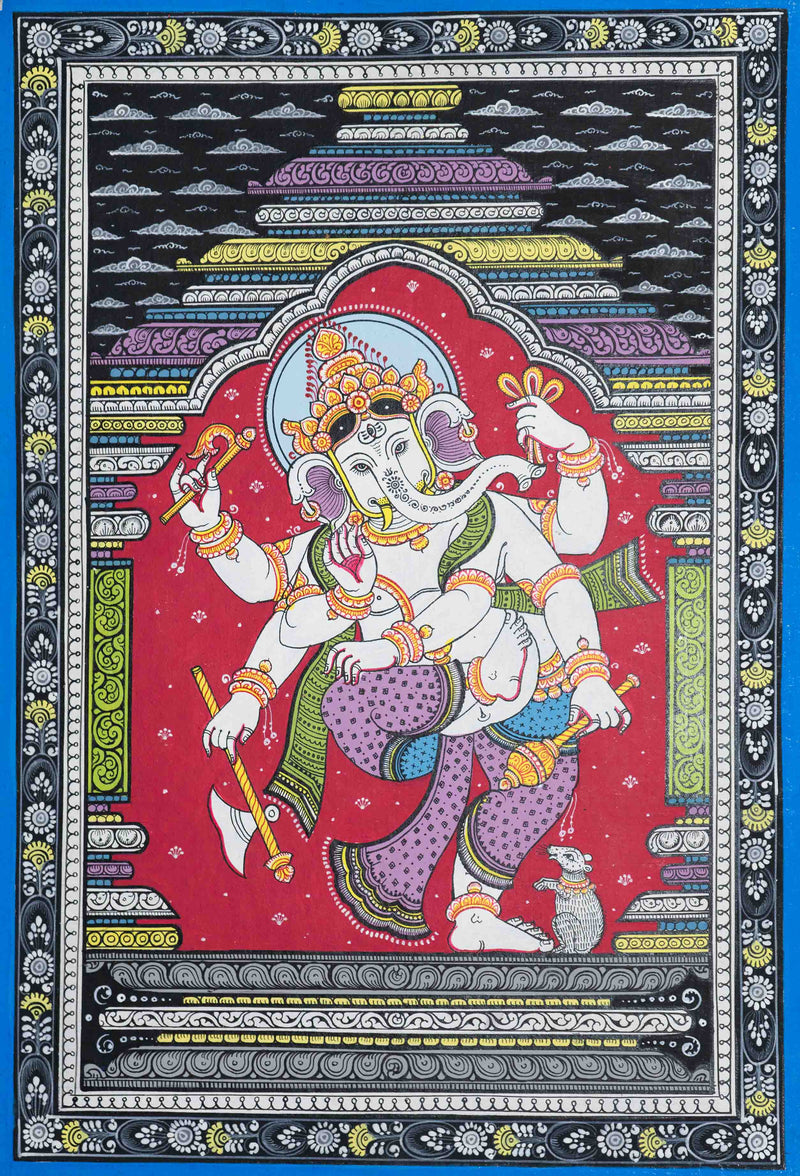 Rhythmic Revelry: The Charismatic Dancing Ganesha at Mandapa Pattachitra Painting in shop buy sale procurement negotiation.