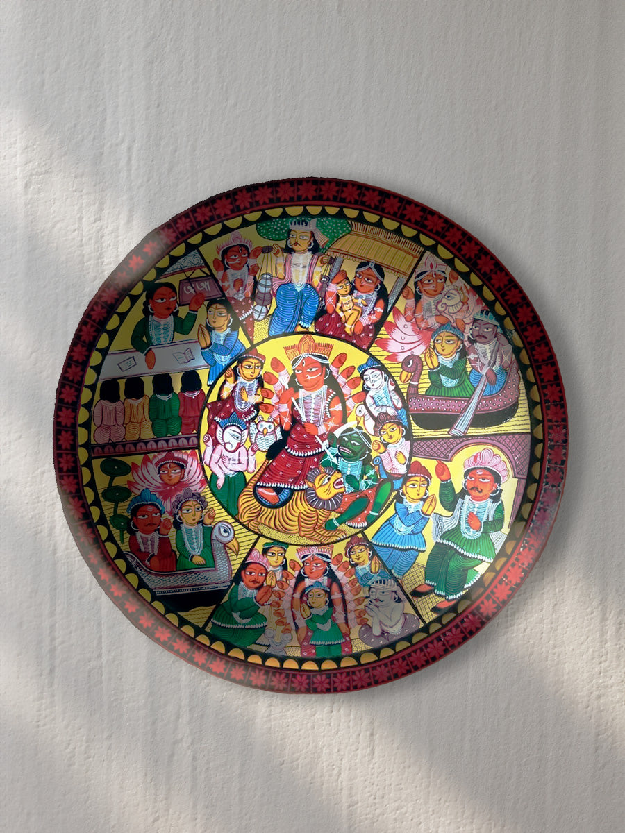 Maa Durga Kalighat Plate art by Hasir Chitrakar for Sale