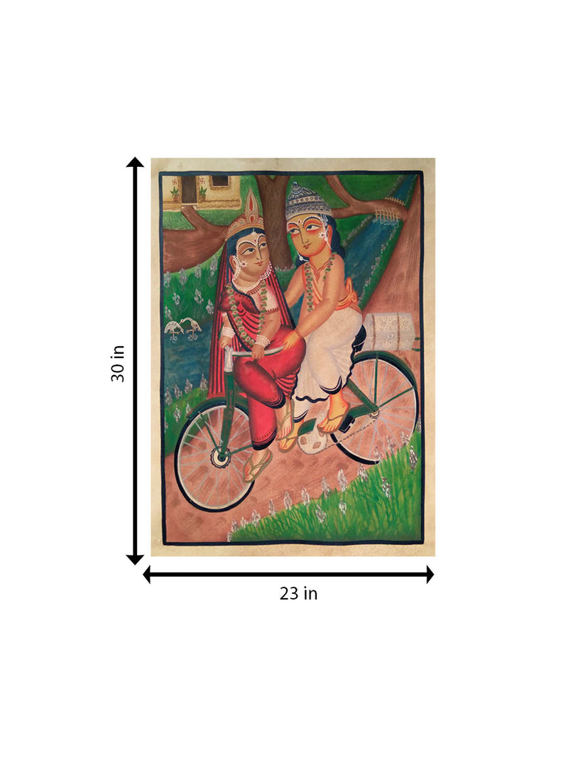 Couple's Loving Ride: Kalighat Art for sale