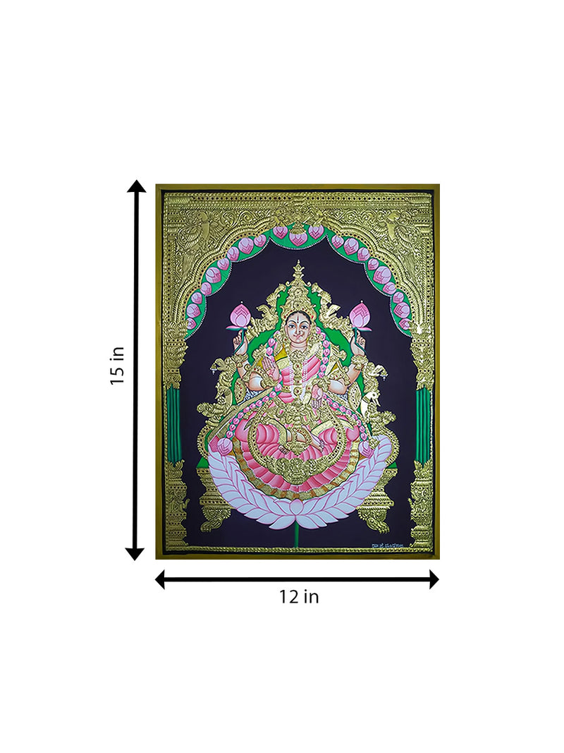 Embodiment of Wealth: A Gilded Portrait of Goddess Lakshmi in Mysore Art for sale