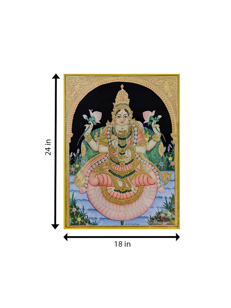 Lotus of Divine Grace: A Mysore Painting Tribute to Goddess Lakshmi for sale