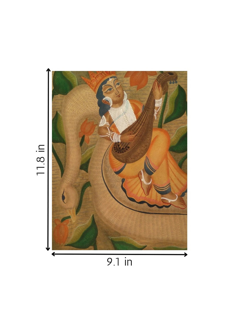 Maa Saraswati's Elegance : Kalighat Art for sale