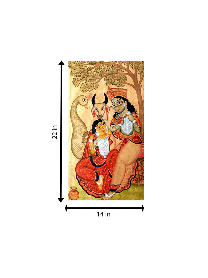 Radha-Krishna's Sacred Shade in Kalighat Art for sale