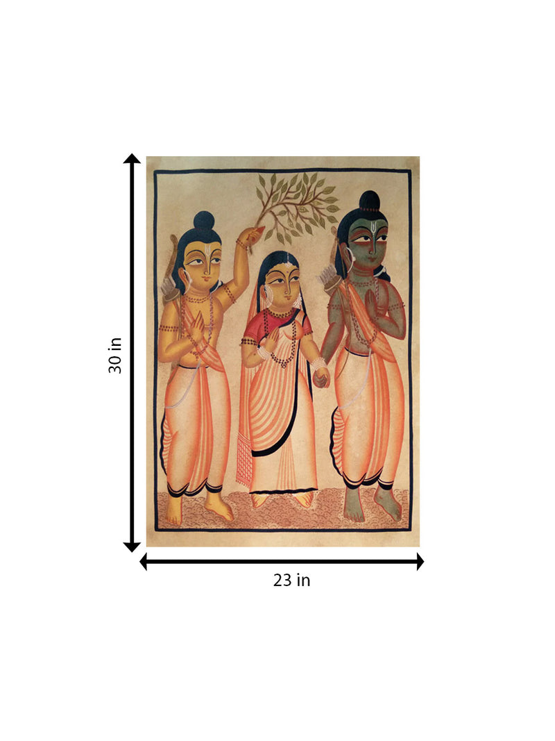Ram, Sita & Laxman's Sacred Presence: Kalighat Art for sale
