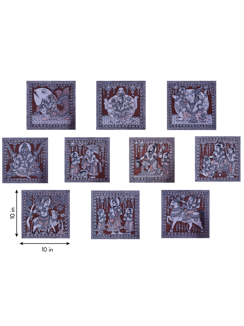 Dashavatar: The Ten Avatars of Vishnu in Kalamkari by Harinath N.