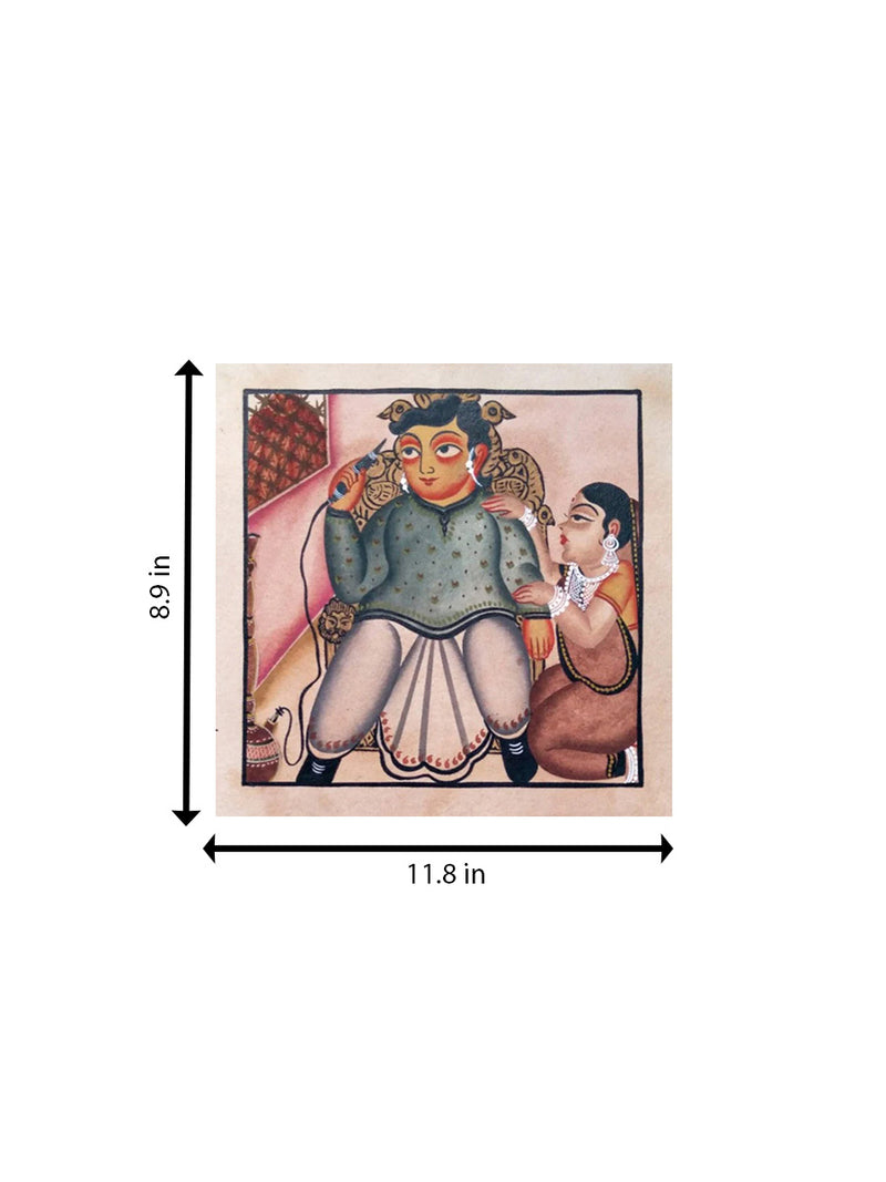 Babu with Hookah in Kalighat Painting for sale