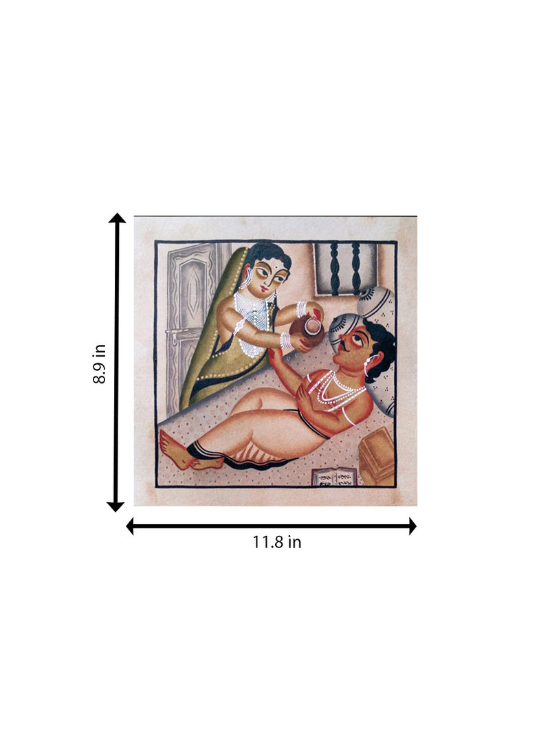Daily Devotion of couple: Kalighat Art for sale