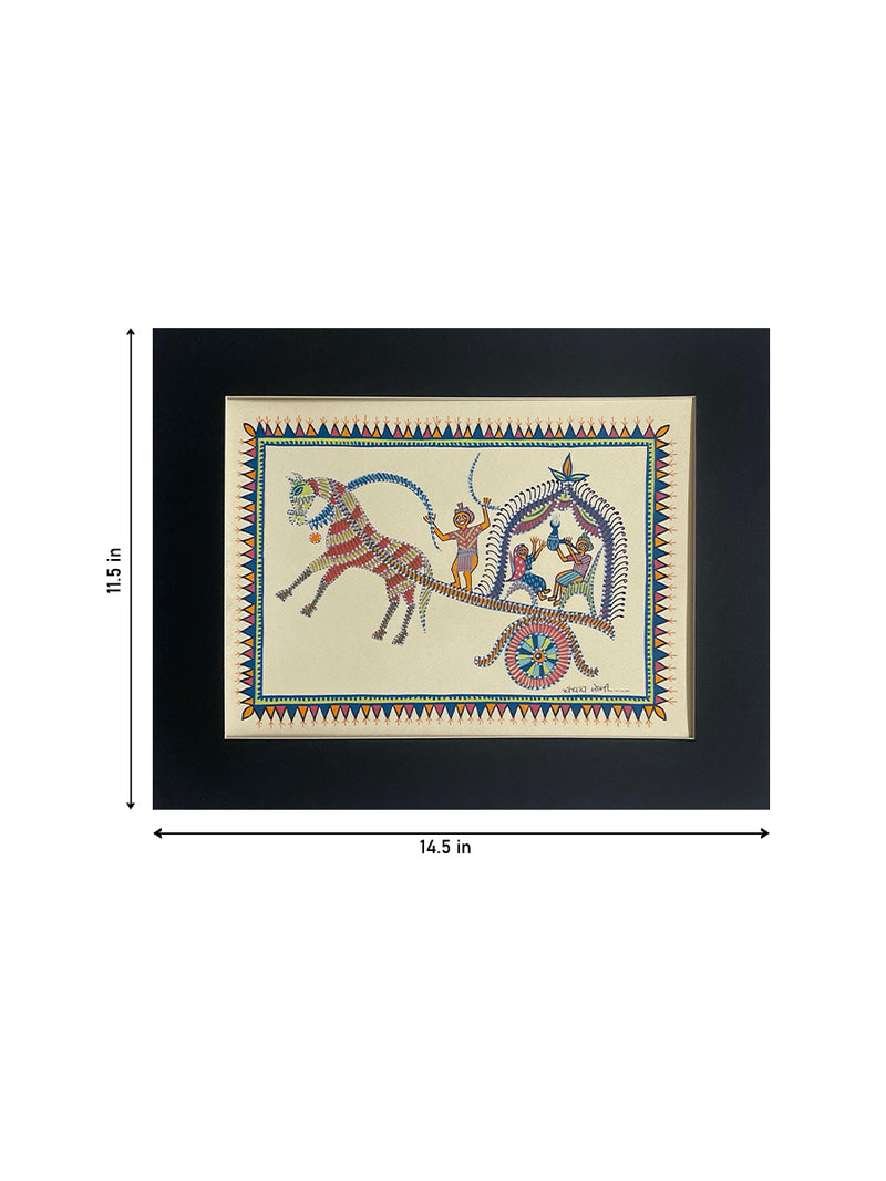 Horse cart ride in Pithora art by Chanchal Soni for Sale