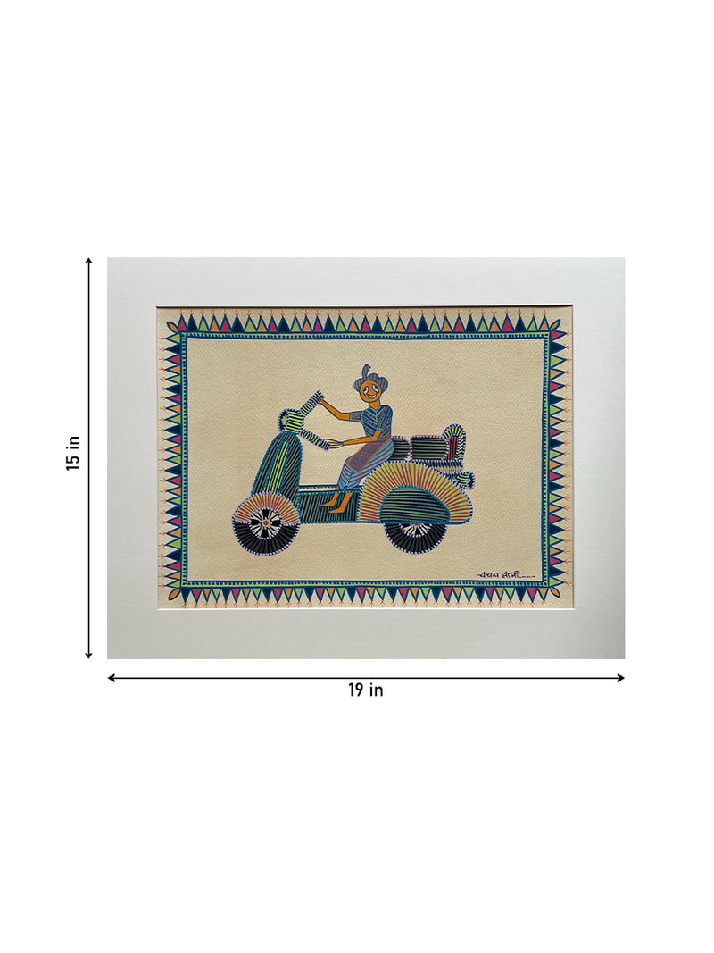 Scootty ride In Pithora art by Chanchal Soni for Sale