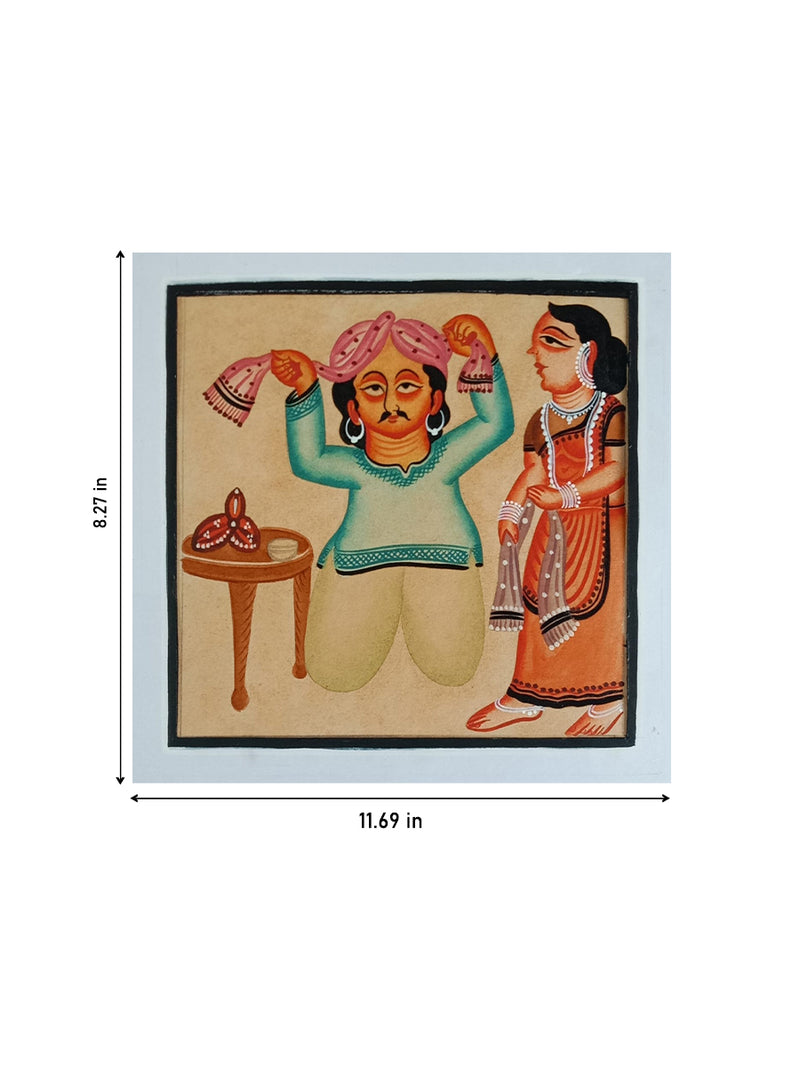 The Babu and Bibi In Kalighat by Bapi Chitrakar for Sale