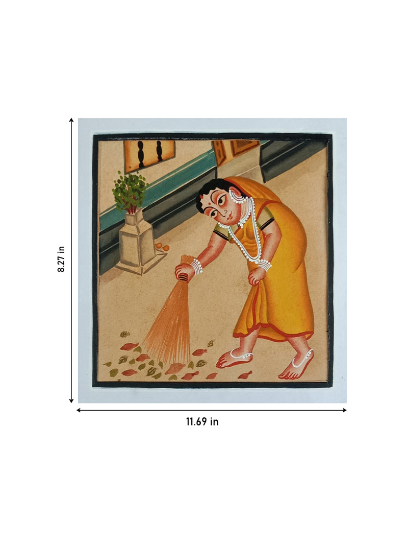 The Daily House Chores: Women Cleaning in Kalighat by Bapi Chitrakar