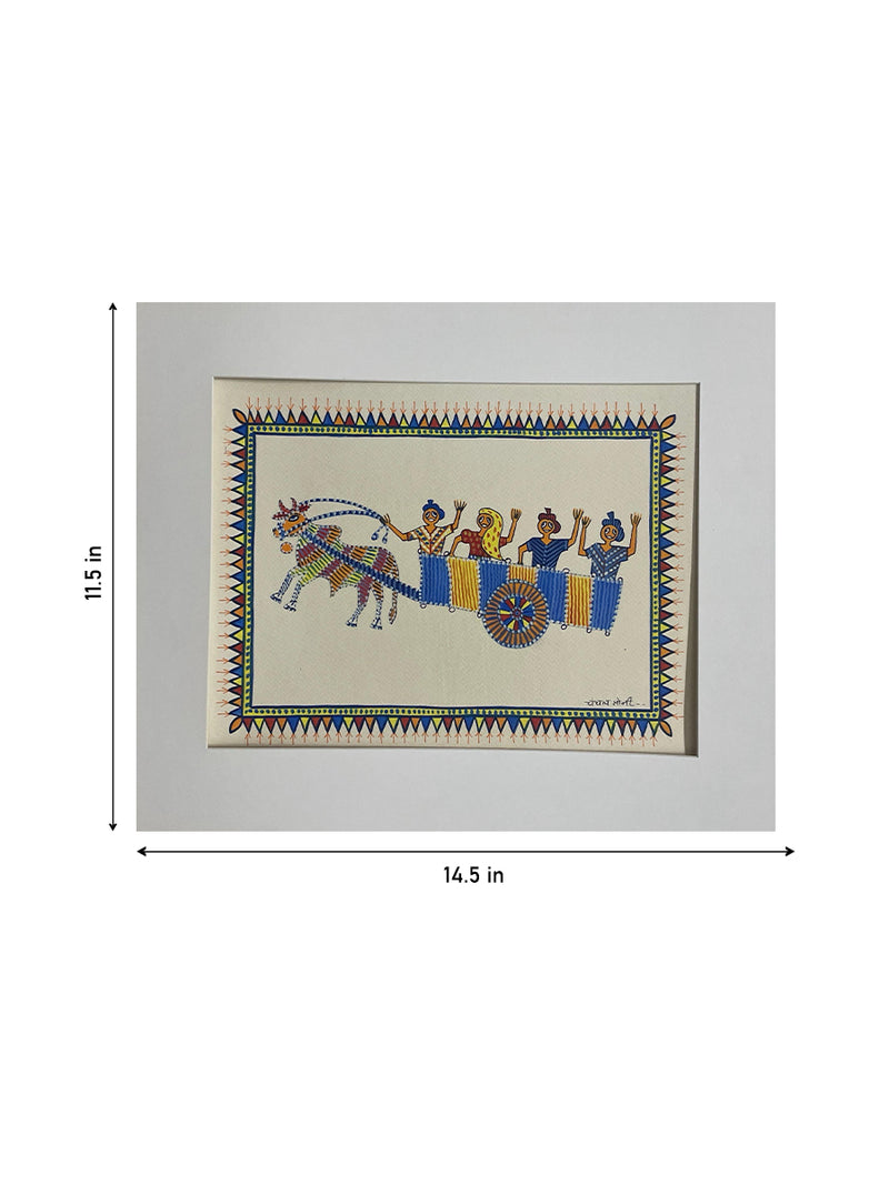 Traditional Bullock cart ride in Pithora art by Chanchal Soni for Sale