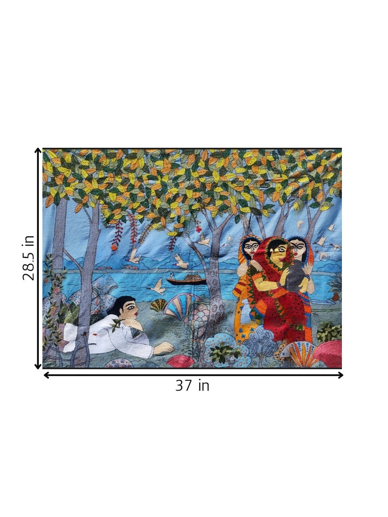 Village scene in Batik and Kantha for sale