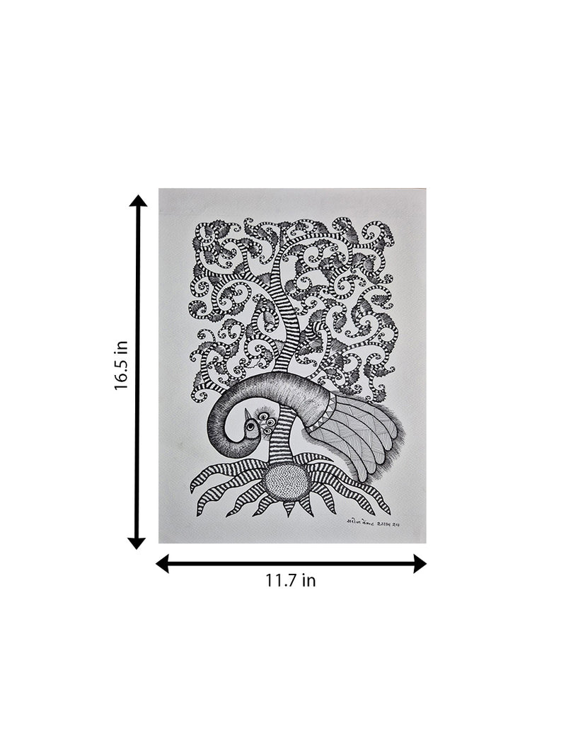 Majestic Tree and Birds in Gond by Saroj Venkat Shyam For Sale