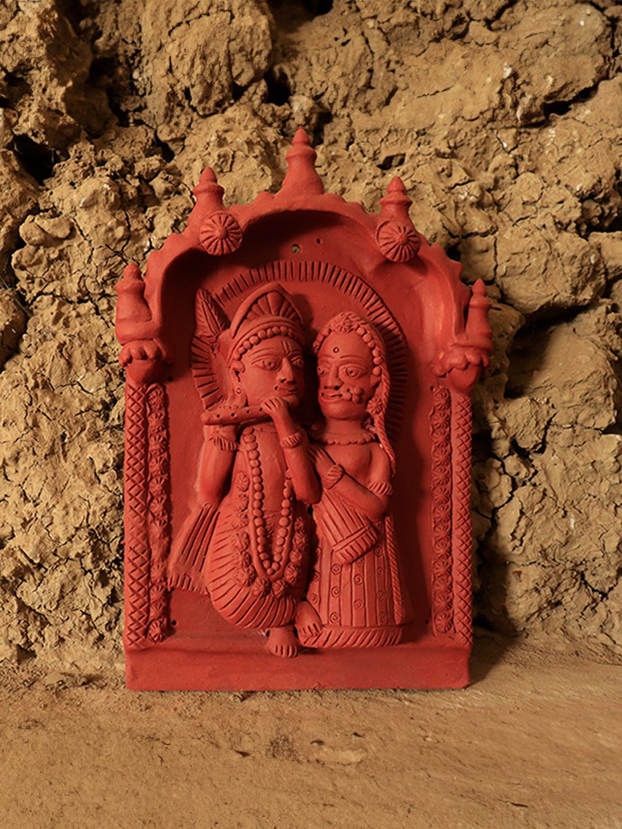 Radha-Krishna scene in Terracotta by Dinesh Molela