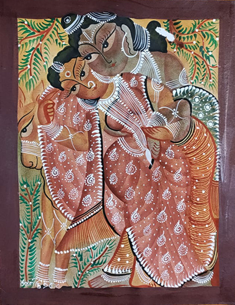 Sacred Enchantment: A Bengal Pattachitra Embrace Bengal Pattachitra by Swarna Chitrakar for sale   
