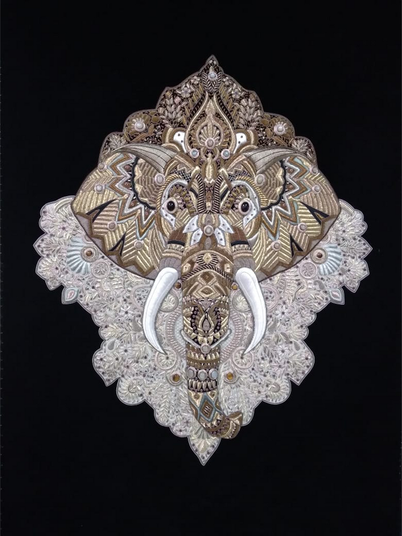 Order Online Portrayal of elephant’s head in Zari Zardozi Work by Mohd. Bilal