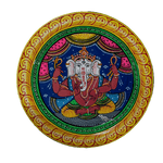 Colourful Ganesha Pattachitra on a Wooden Plate  by Apindra Swain