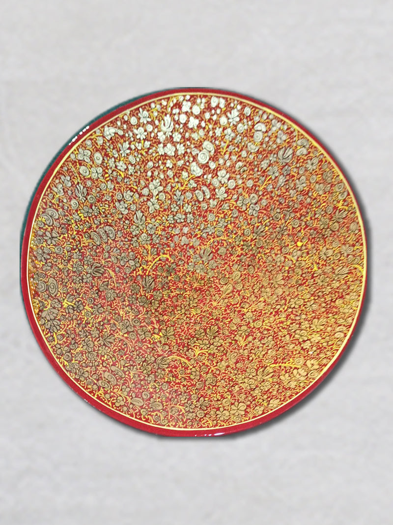 Enchanting Tales on Canvas: Paper Mache Kashmiri Red-Golden Floral Naqashi Wall Plates on sale now!