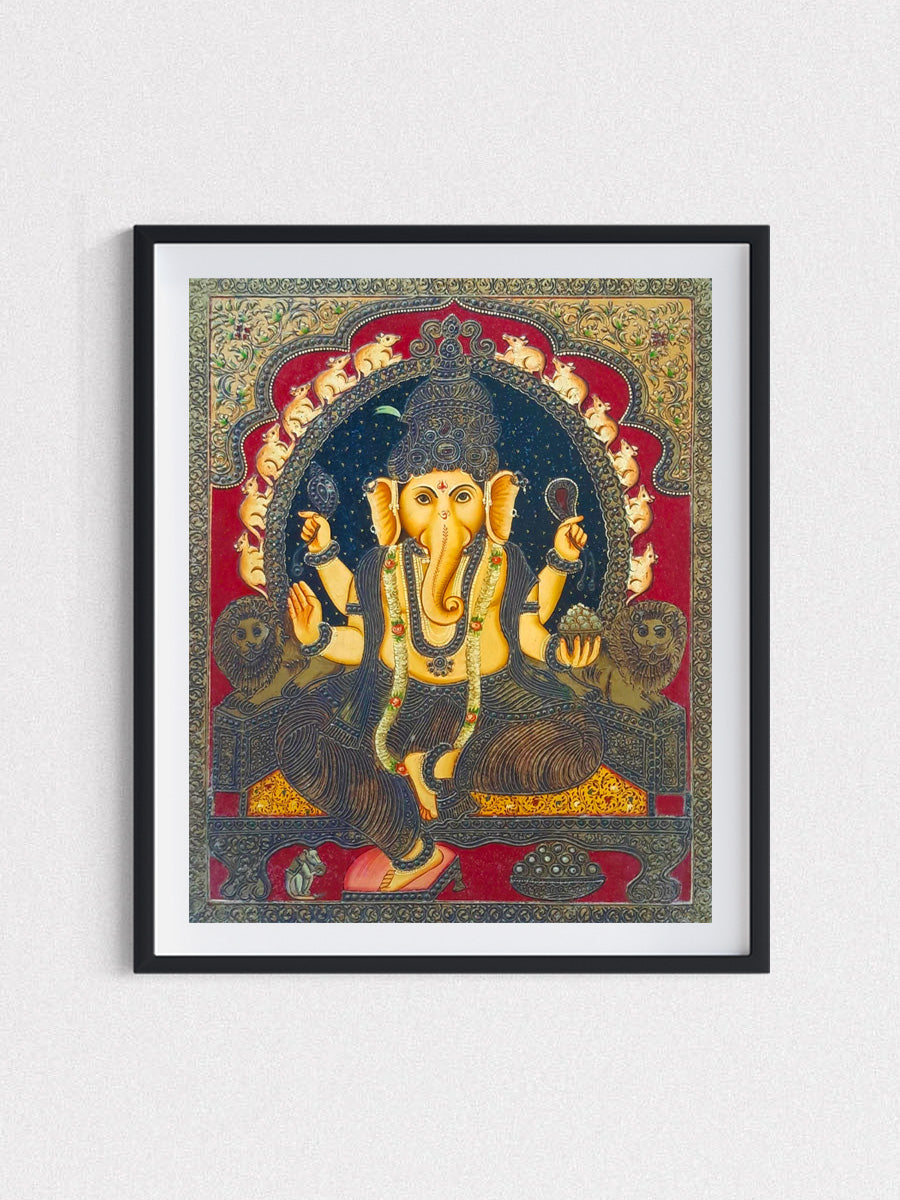 Radiant Reverence: Pankaj Kumar's Usta Miniature Splendor of Lord Ganesha for sale