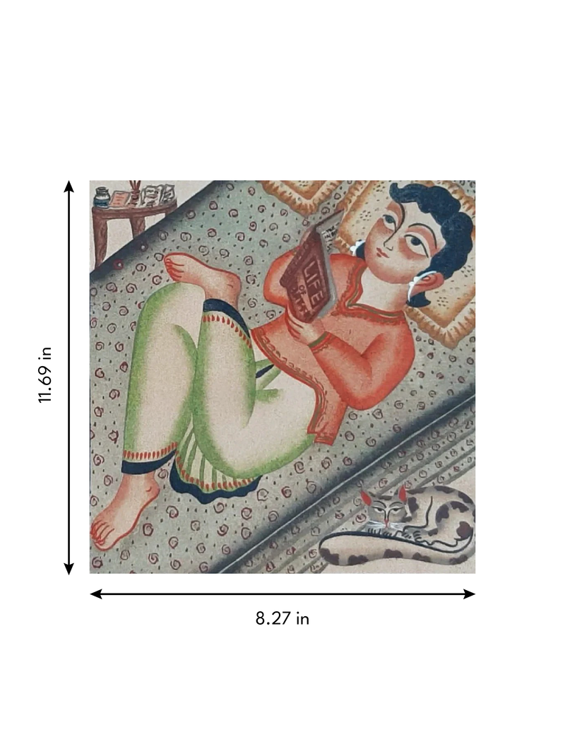 The reader, Kalighat Art by Bapi Chitrakar