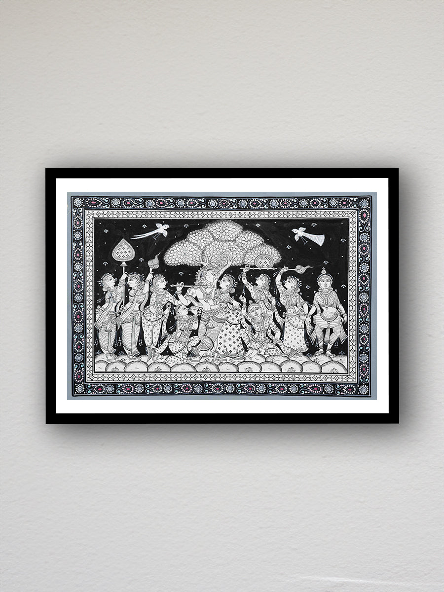 Eternal Bliss: A Timeless Tale of Love and Devotion – The Radha Krishna and Gopi Rasleela Pattachitra Painting is available for purchase in the shop.