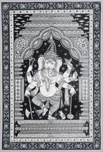 Monochromic Symphony: The Grandeur of Ganesha with his Mushak at Mandapa Pattachitra Painting up for grabs at the shop.