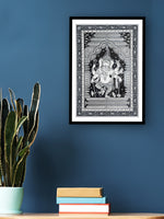 Monochromic Symphony: The Grandeur of Ganesha with his Mushak at Mandapa Pattachitra Painting on offer at the shop.