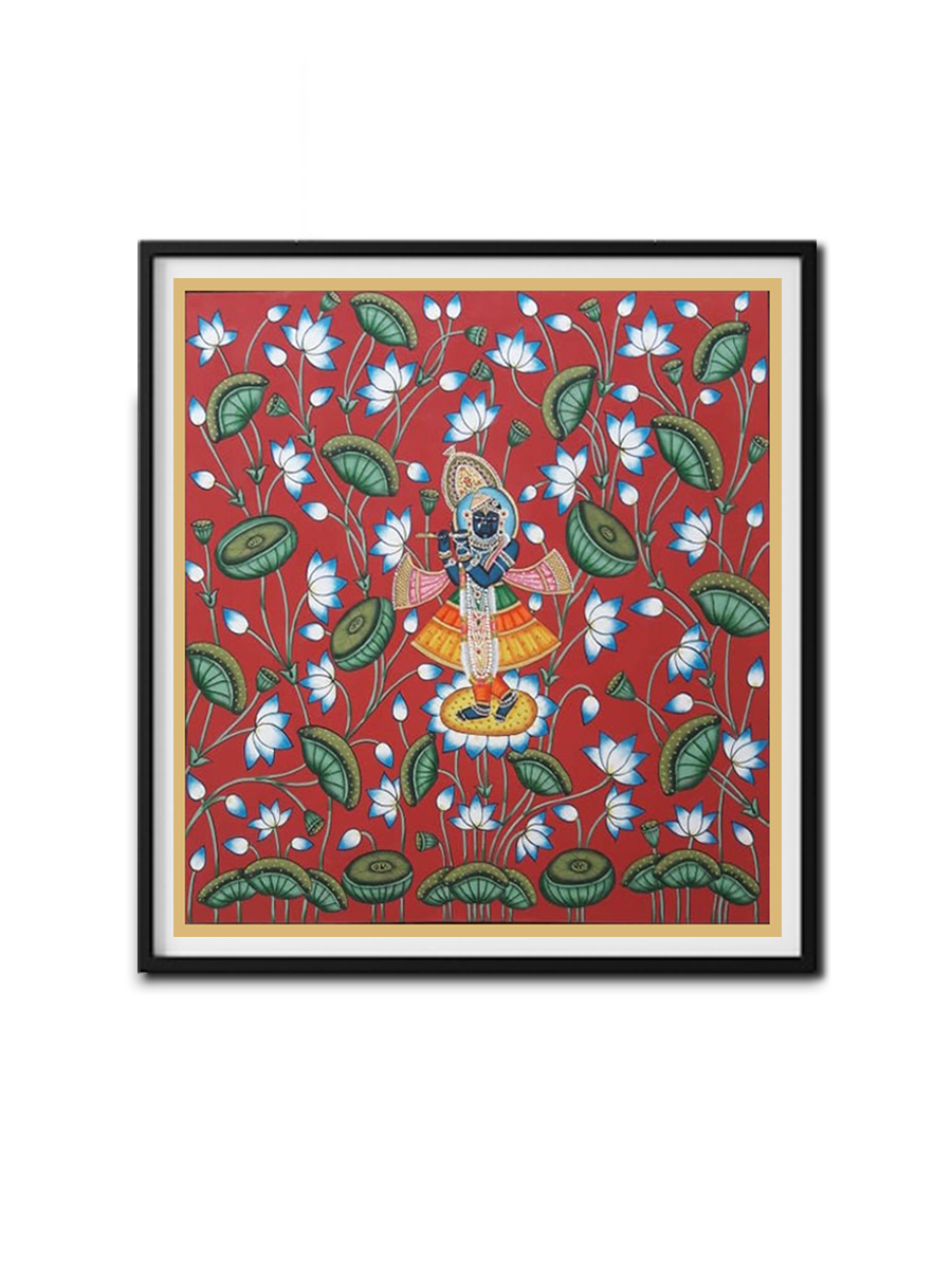 Shrinathji between a lotus pond Pichwai painting For Sale