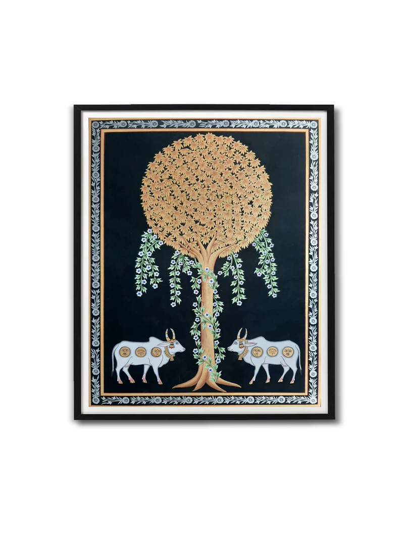 Cow under a tree pichwai art For Sale