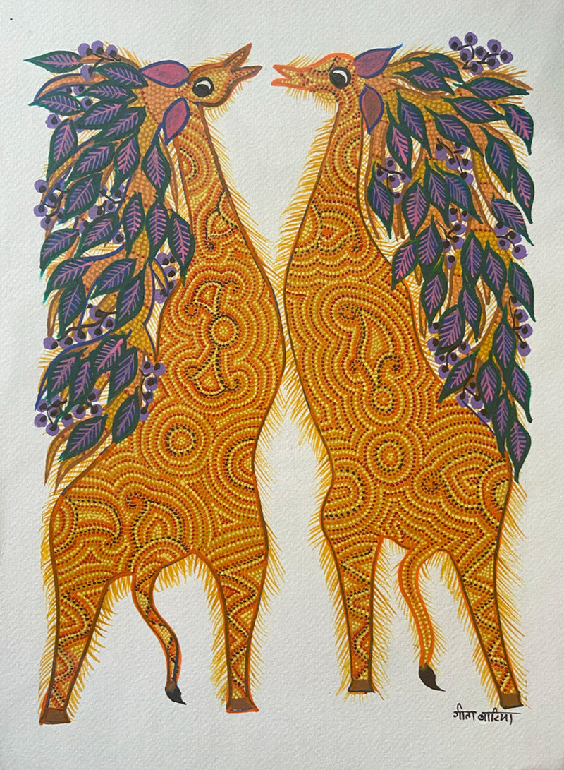 Two Giraffe, Bhil Art by Geeta Bariya