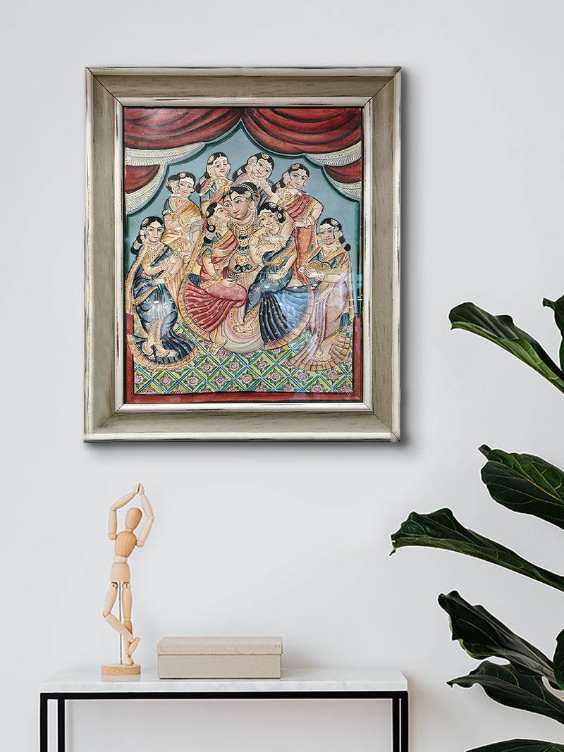 Purchase Celestial Harmony: Lord Krishna's grace with his consorts Mysore  painting by Hemalatha B