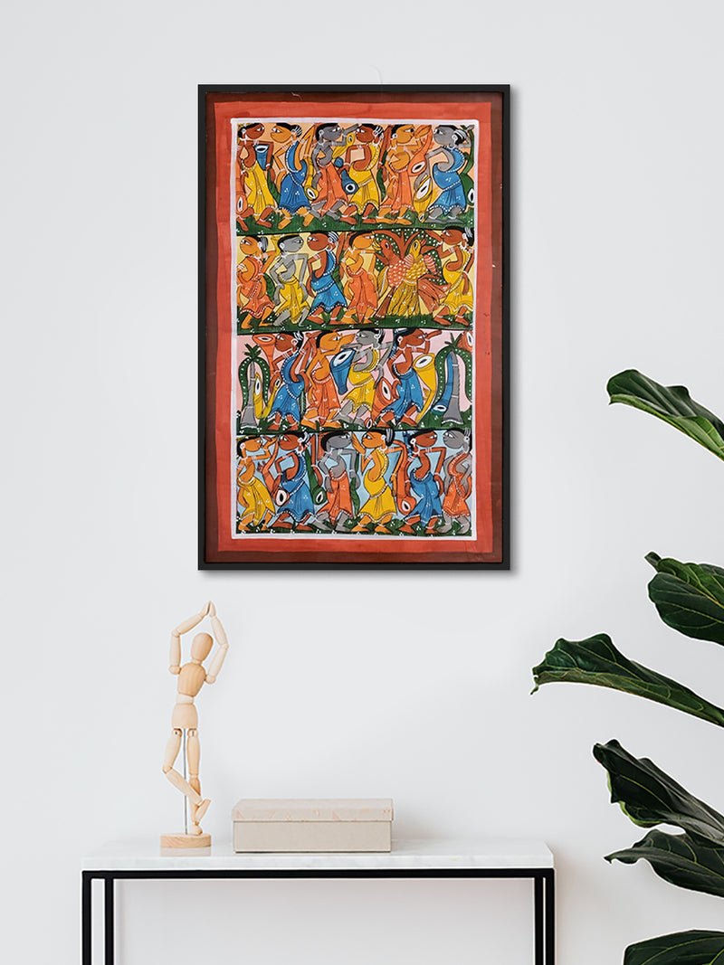 Purchase  A Bengal Pattachitra Ode to Tribal Dance Bengal Pattachitra by Swarna Chitrakar