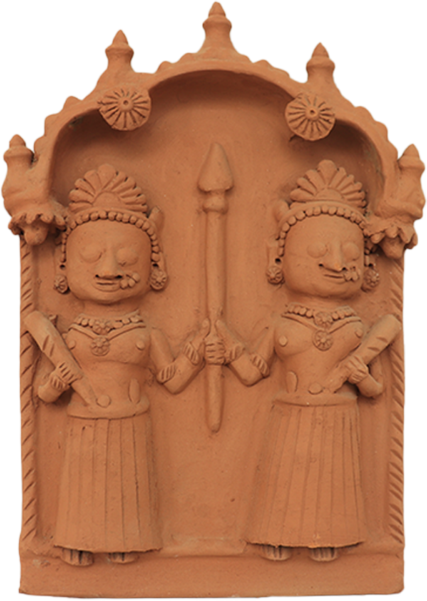 Imagery of doormen with their arms: Terracotta by Dinesh Molela for Sale