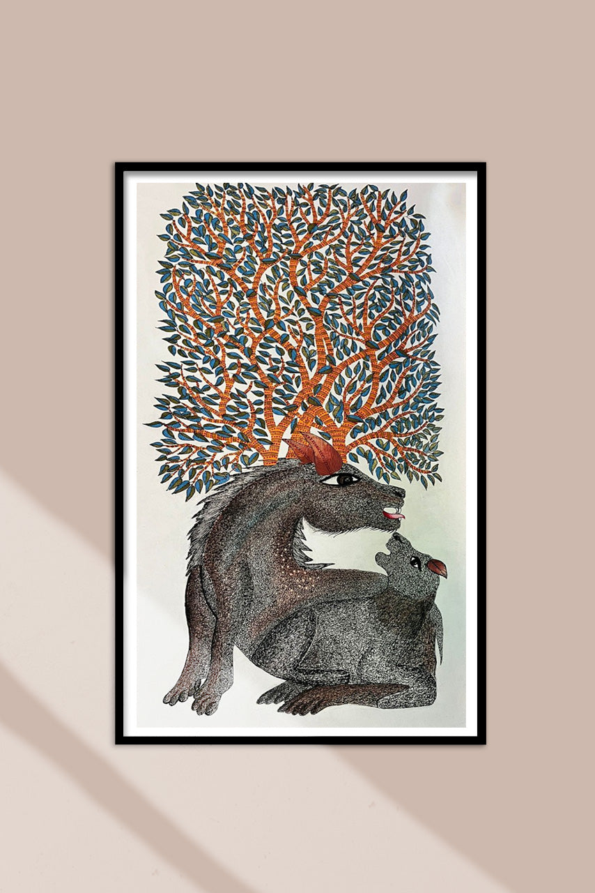 Shop Guardian and the Cub in Gond by Sukhiram Maravi
