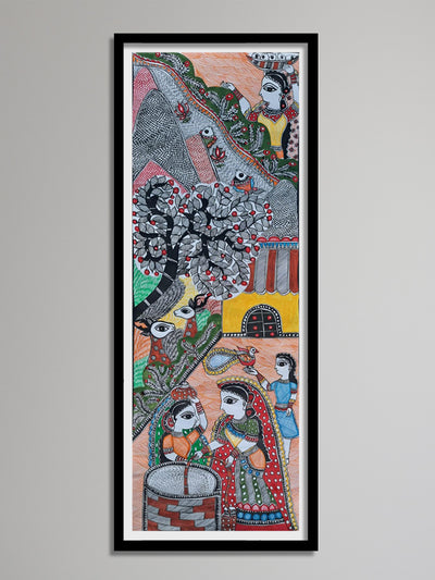 Depiction of rural life scenes: Madhubani by Vibhuti Nath for Sale