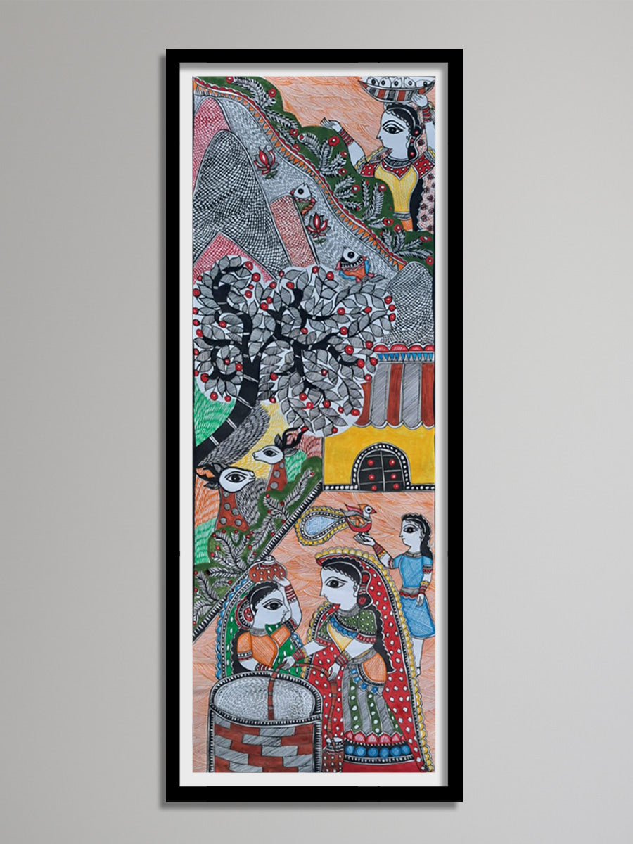 Depiction of rural life scenes: Madhubani by Vibhuti Nath for Sale